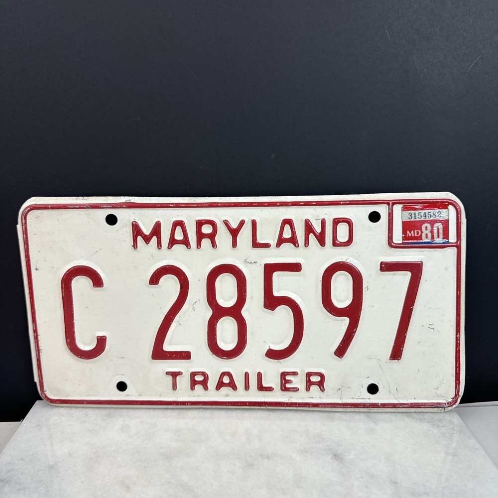 1 Maryland Trailer C 28597 1980 Vintage License plate